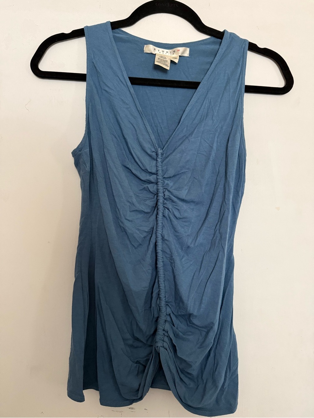 Studio M Petite Blue Sleeveless Ruched V-Neck Top